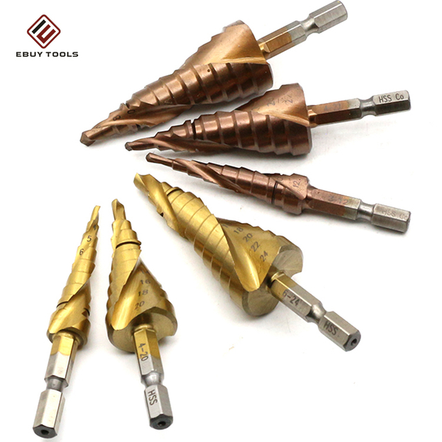 HSS 4241 Degree Spiral Flute Pagoda Titanium Hex Shank Step Drill Bit Cone Set For Metal
