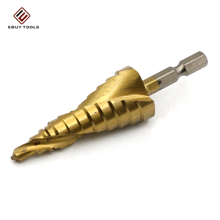 HSS 4241 Degree Spiral Flute Pagoda Titanium Hex Shank Step Drill Bit Cone Set For Metal